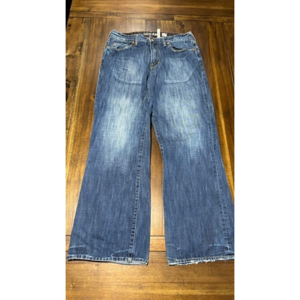 Guess Jeans The Cliff Boot Fit Mens Blue Distressed Denim Pants Size 34